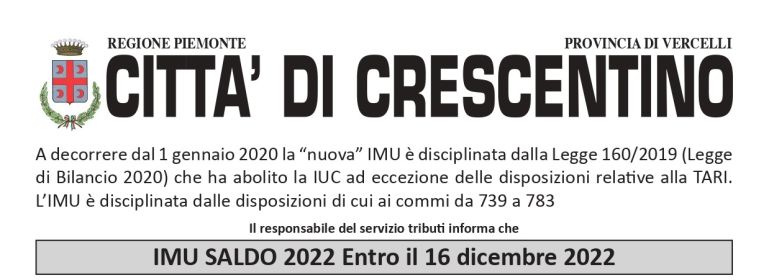 IMU - saldo 2022 - da versare entro il 16 dicembre 2022