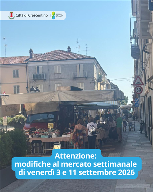 Modifiche al mercato settimanale di venerdì 4 e 11 settembre 2026