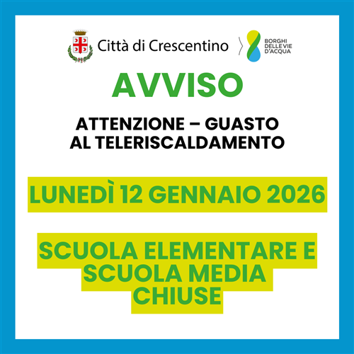 Chiusura temporanea e sospensione dell'attività didattiche alla Scuola Primaria "C. Serra" e alla Scuola Secondaria di Primo Grado "A. Caretto" per lunedì 12 gennaio 2026.